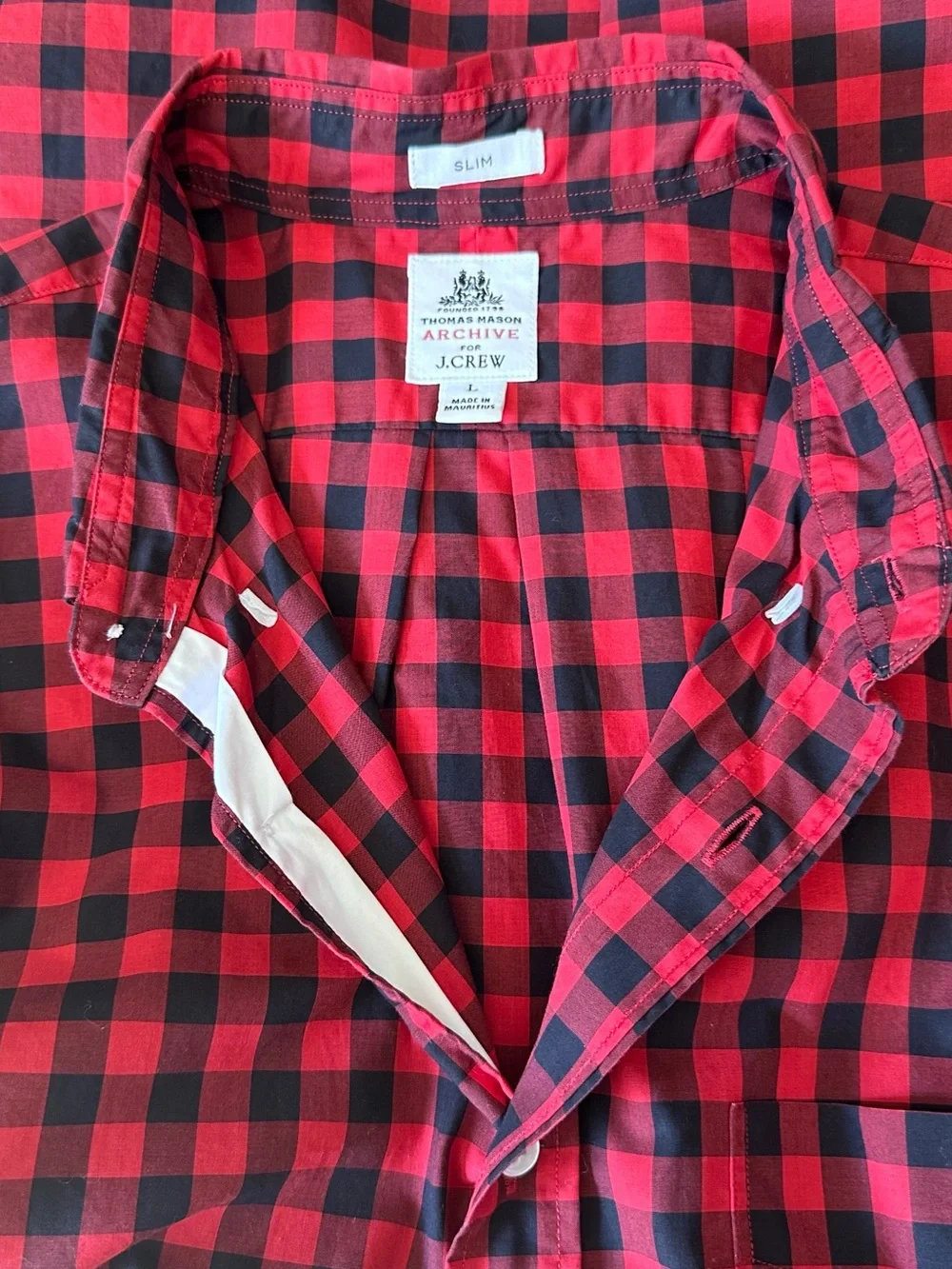 Thomas Mason Archive J Crew Red Buffalo Check 100% Cotton Buttoned Slim Shirt